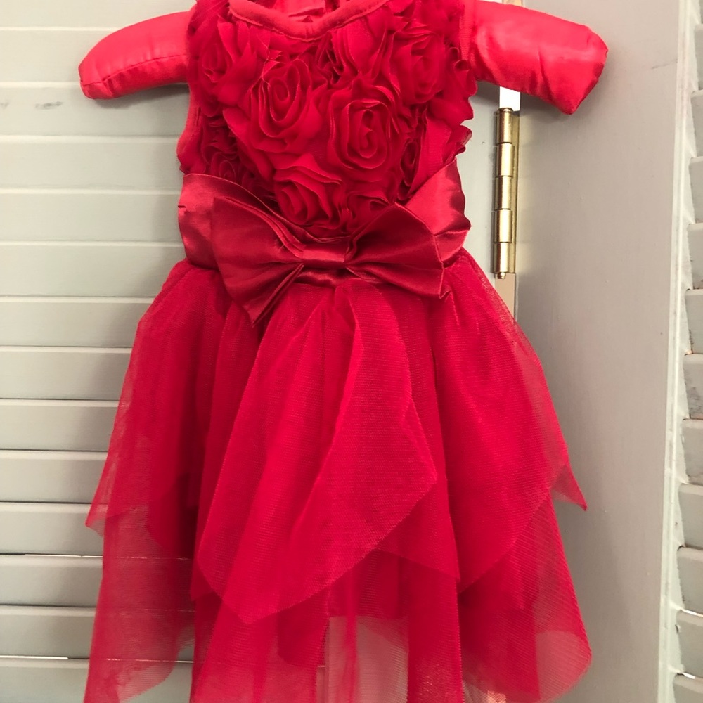Red hi-low rose ribbon Tull skirt dress